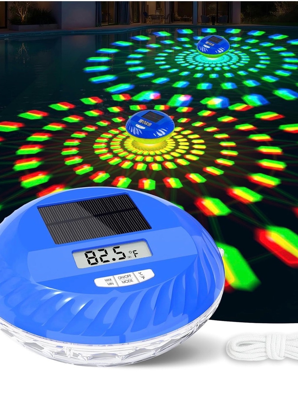 Blue Solar Pool Light with Temperature Display